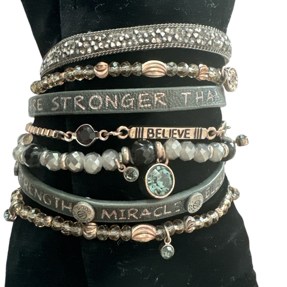 Good Works Stronger Leather Magnetic Inspirational Cuff Bracelet - Gunmetal